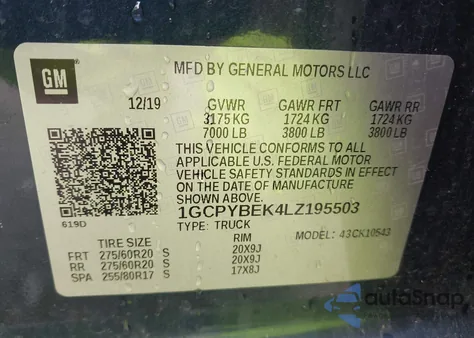 2020 Chevrolet Silverado 1500 4Wd Short Bed Custom из США, поврежденный, VIN 1GCPYBEK4LZ195503